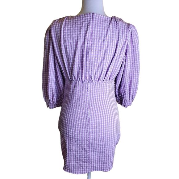 Zara Purple Gingham Ruched Puff Sleeve Cottagecore Mini Dress Size Medium - Picture 7 of 10